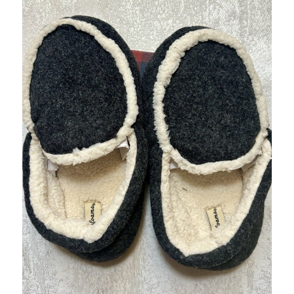 Dearfoams Brendan Kids Slip-On Slippers Black/ Gray Memory Foam Washable 13-1